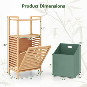 2-Tier Tilt out Laundry Hamper with Foldable and Removable Basket-Green