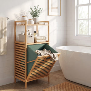 2-Tier Tilt out Laundry Hamper with Foldable and Removable Basket-Green