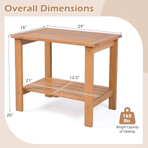 2-Tier Wood Patio End Table with Slatted Tabletop and Storage Shelf for Backyard-Natrual