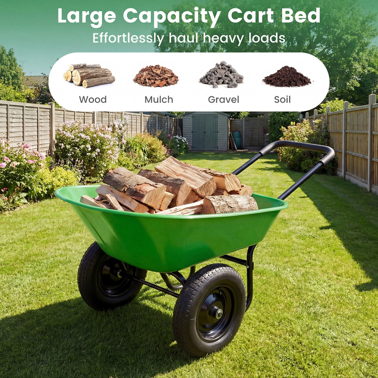 2 Tire Heavy-duty Dolly Utility Cart Wheelbarrow Garden Cart-Light Green