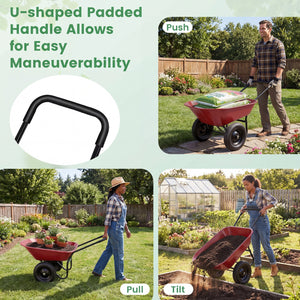 2 Tire Heavy-duty Dolly Utility Cart Wheelbarrow Garden Cart-Red