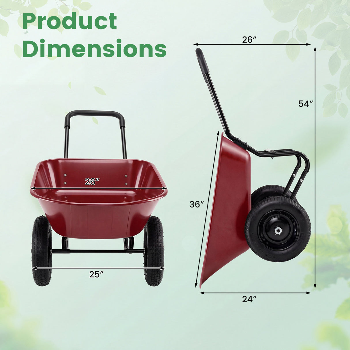 2 Tire Heavy-duty Dolly Utility Cart Wheelbarrow Garden Cart-Red