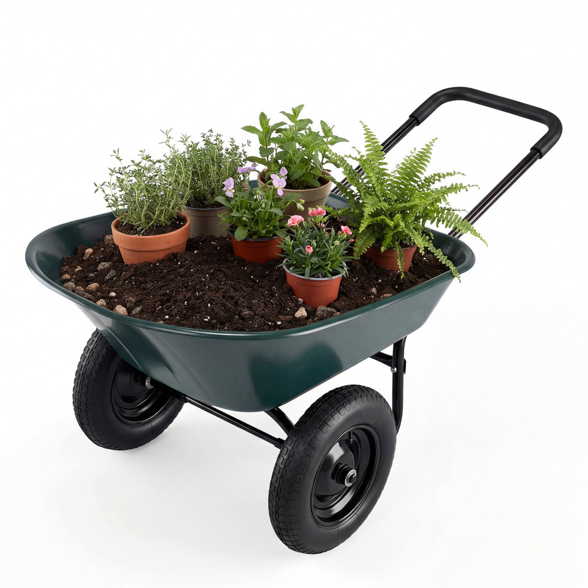 2 Tire Wheelbarrow Garden Cart Heavy-duty Dolly Utility Cart-Green