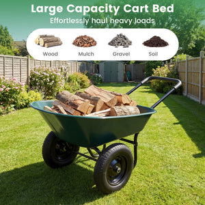 2 Tire Wheelbarrow Garden Cart Heavy-duty Dolly Utility Cart-Green