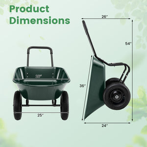 2 Tire Wheelbarrow Garden Cart Heavy-duty Dolly Utility Cart-Green