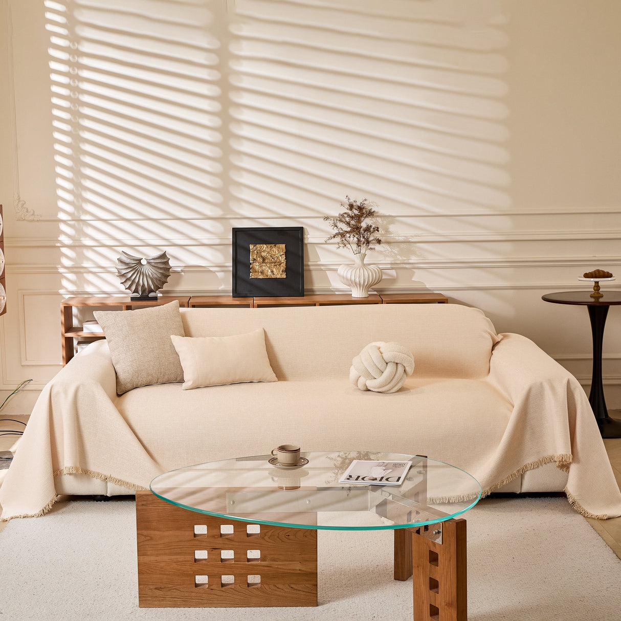 Natural Textured Linen Couch Cover, Breathable & Hypoallergenic Furniture Protector