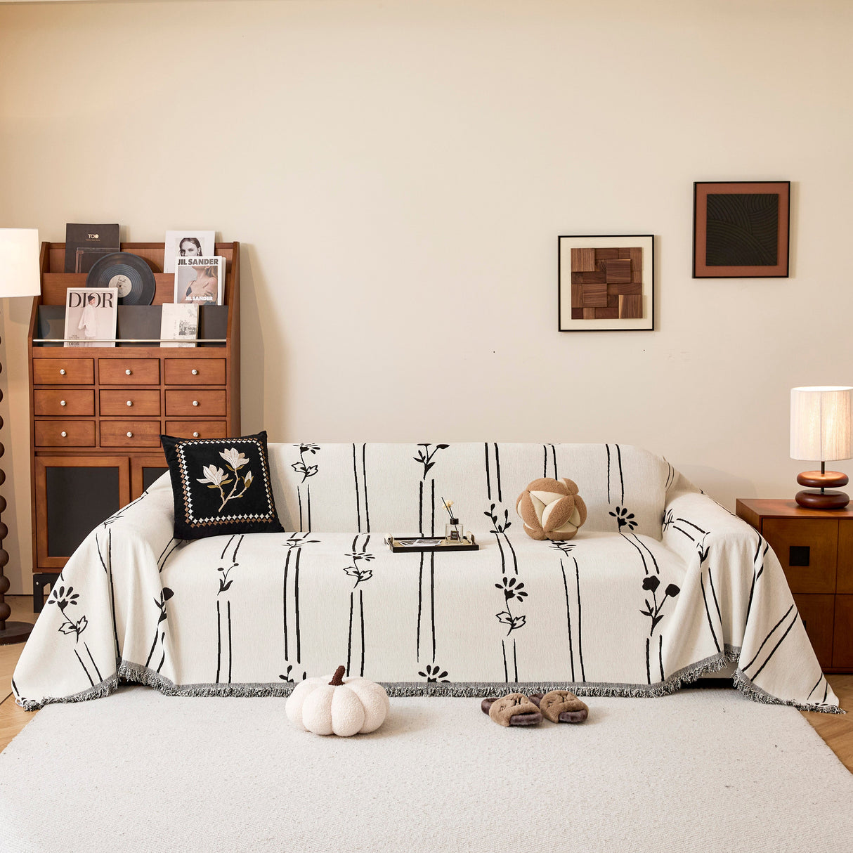 Chenille Jacquard Sofa Throw Cover with Tassel Soft Thick Couch Protector Blanket