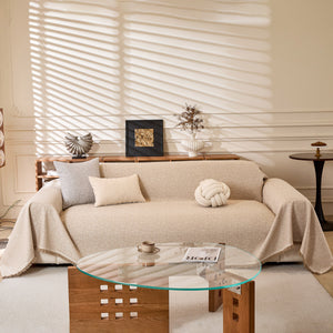 Natural Textured Linen Couch Cover, Breathable & Hypoallergenic Furniture Protector