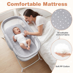 2 in 1 Baby Bassinet with Rocking Motion Foldable Bedside Sleeper with Breathable Mesh-Grey