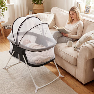 2 in 1 Baby Bassinet with Rocking Motion Foldable Bedside Sleeper with Breathable Mesh-Black