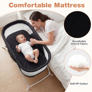 2 in 1 Baby Bassinet with Rocking Motion Foldable Bedside Sleeper with Breathable Mesh-Black