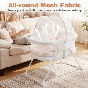 2 in 1 Baby Bassinet with Rocking Motion Foldable Bedside Sleeper with Breathable Mesh-Beige