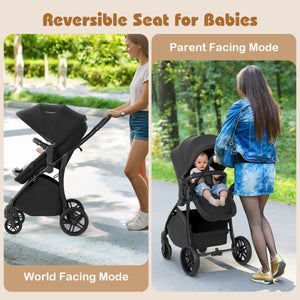 2-in-1 Baby Stroller with Bassinet Mode and Reversible Seat-Black