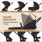 2-in-1 Baby Stroller with Bassinet Mode and Reversible Seat-Black
