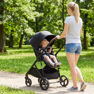 2 in 1 Baby Stroller with Bassinet Mode High Landscape with Reversible Seat and Canopy-Black