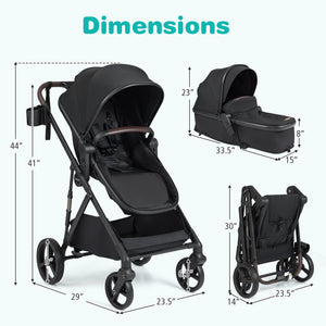 2 in 1 Baby Stroller with Bassinet Mode High Landscape with Reversible Seat and Canopy-Black