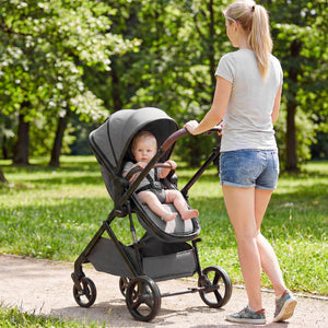 2 in 1 Baby Stroller with Bassinet Mode High Landscape with Reversible Seat and Canopy-Gray