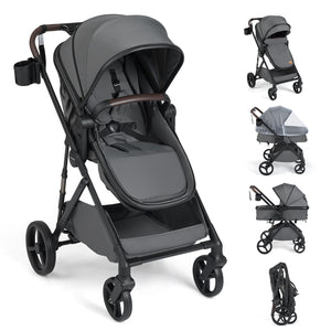 2 in 1 Baby Stroller with Bassinet Mode High Landscape with Reversible Seat and Canopy-Gray
