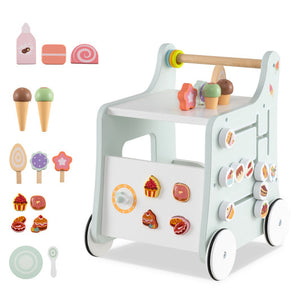 2-in-1 Baby Walker with Storage and Ice Creams for 1+ Years Old-Light Green