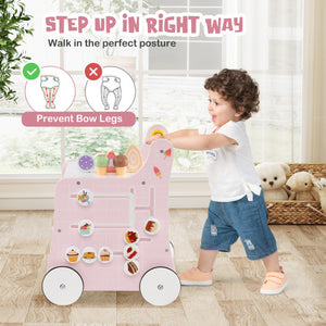 2-in-1 Baby Walker with Storage and Ice Creams for 1+ Years Old-Pink