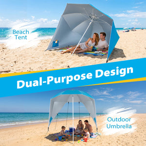 2-in-1 Beach Shelter Umbrella UPF 50+ with Side Panels for Camping Picnic-Turquoise
