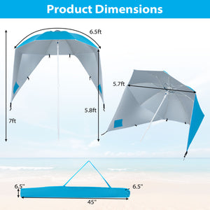 2-in-1 Beach Shelter Umbrella UPF 50+ with Side Panels for Camping Picnic-Turquoise