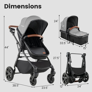 2-in-1 Convertible Baby Stroller with Car Seat Adapters-Gray