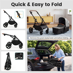 2-in-1 Convertible Baby Stroller with Car Seat Adapters-Gray