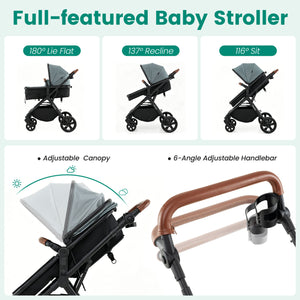 2-in-1 Convertible Baby Stroller with Car Seat Adapters-Turquoise