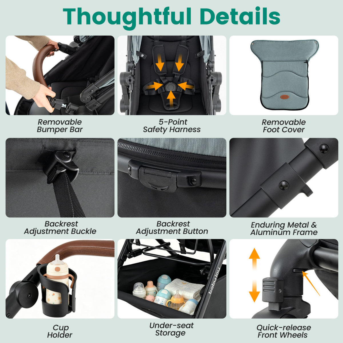 2-in-1 Convertible Baby Stroller with Car Seat Adapters-Turquoise