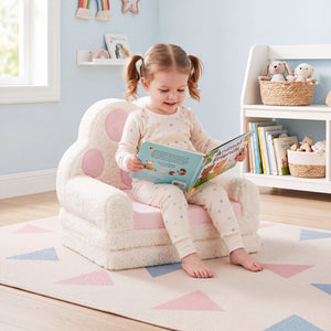 2-in-1 Convertible Kids Sofa to Lounger with Removable Cover-Pink