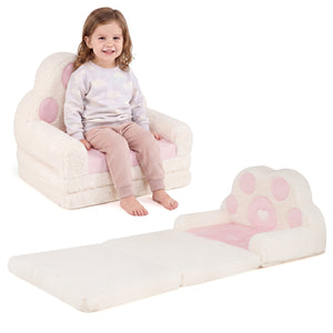 2-in-1 Convertible Kids Sofa to Lounger with Removable Cover-Pink