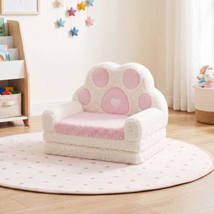 2-in-1 Convertible Kids Sofa to Lounger with Removable Cover-Pink