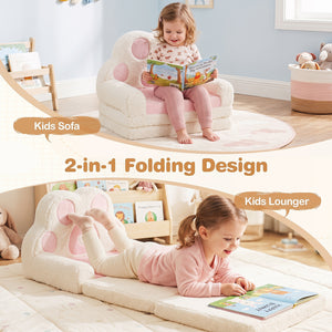 2-in-1 Convertible Kids Sofa to Lounger with Removable Cover-Pink