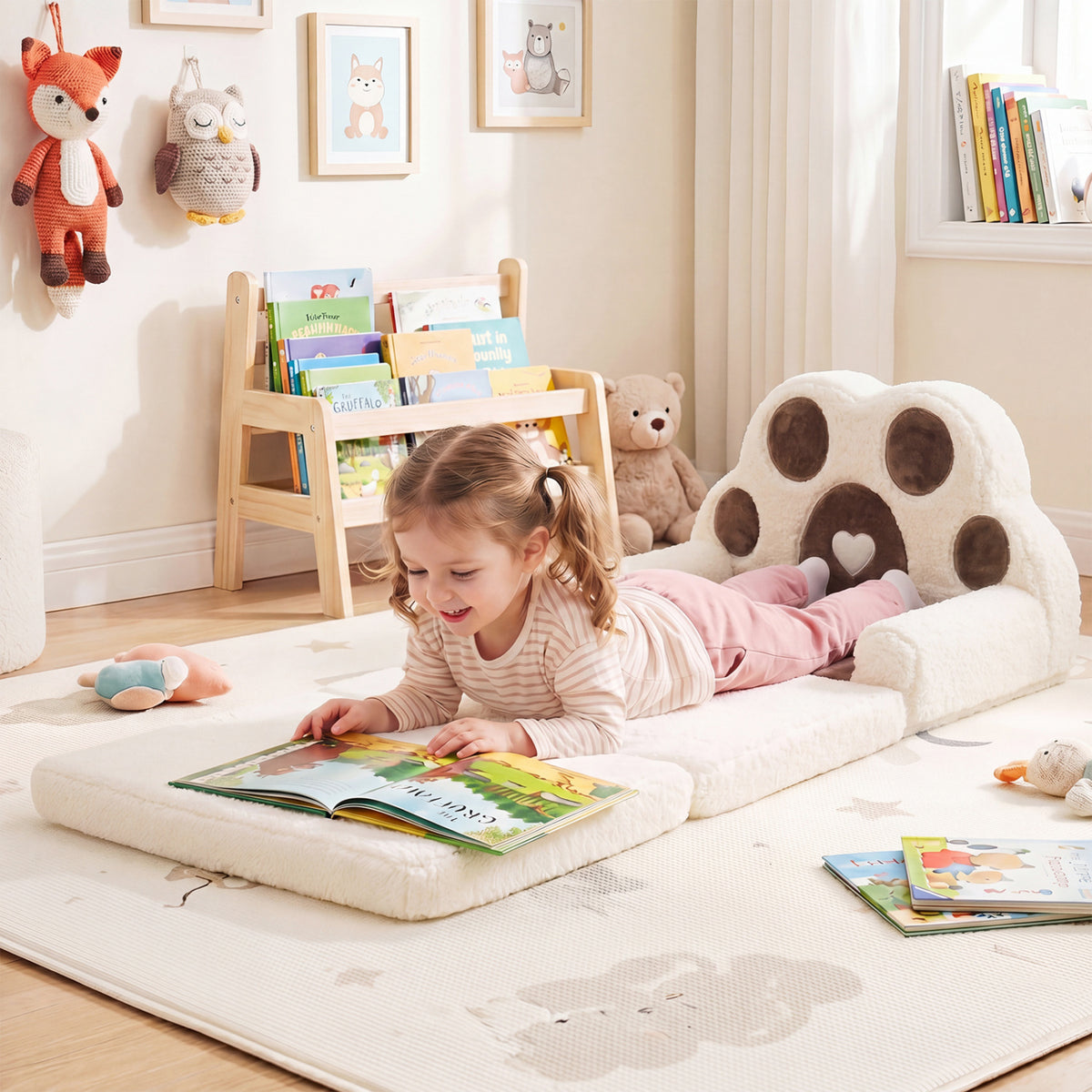 2-in-1 Convertible Kids Sofa to Lounger with Removable Cover-Brown