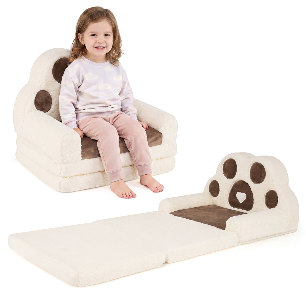 2-in-1 Convertible Kids Sofa to Lounger with Removable Cover-Brown