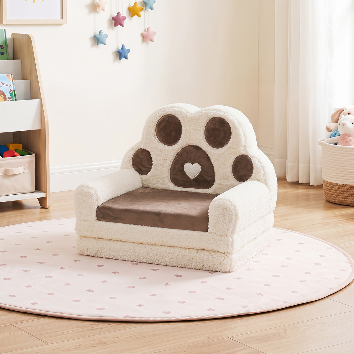 2-in-1 Convertible Kids Sofa to Lounger with Removable Cover-Brown