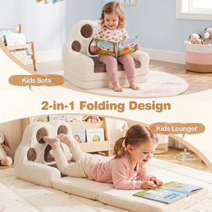 2-in-1 Convertible Kids Sofa to Lounger with Removable Cover-Brown