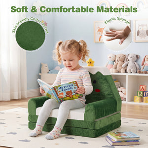 2-in-1 Convertible Kids Sofa to Lounger with Christmas Patterns-Green
