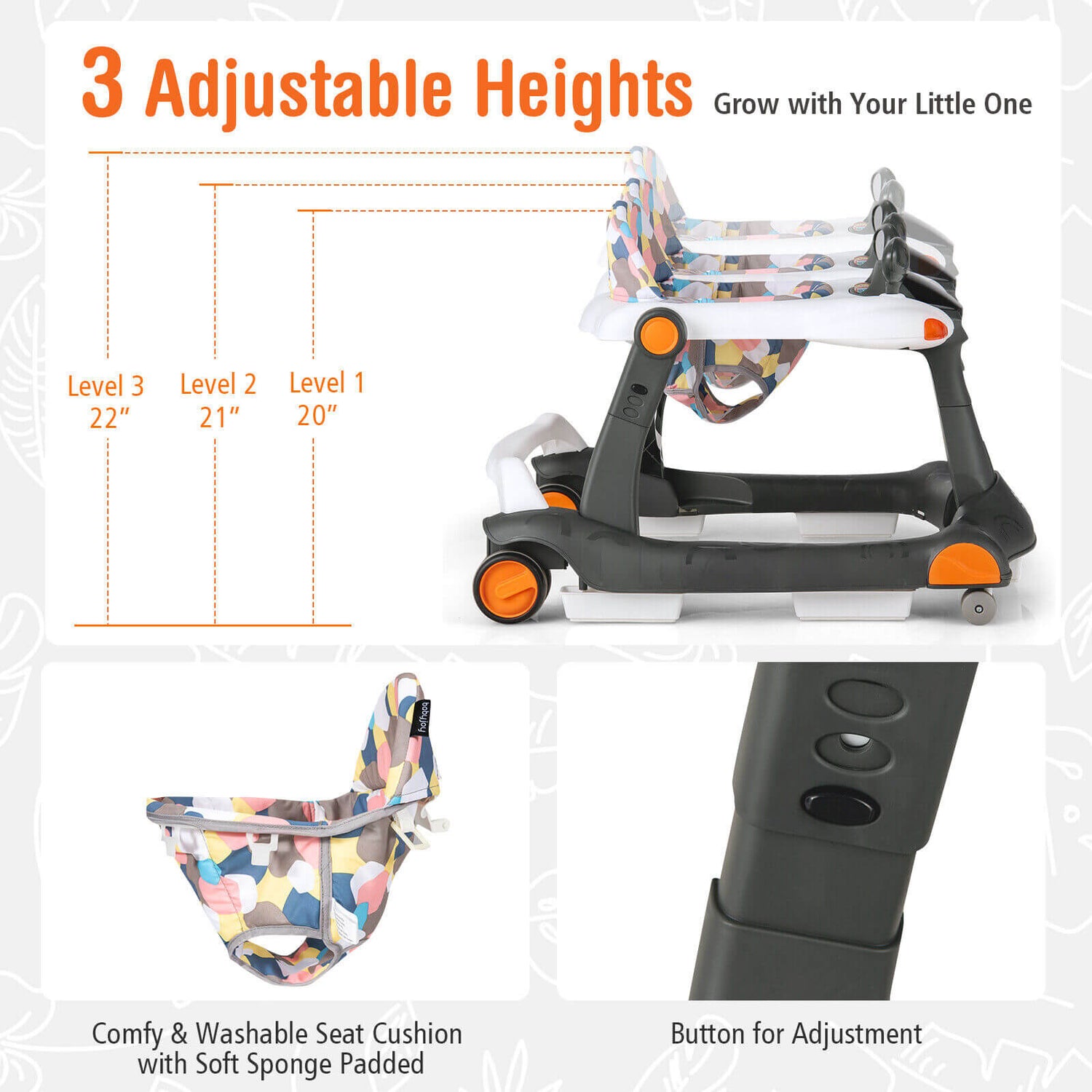2-in-1 Foldable Activity Push Walker with Adjustable Height-Dark Gray