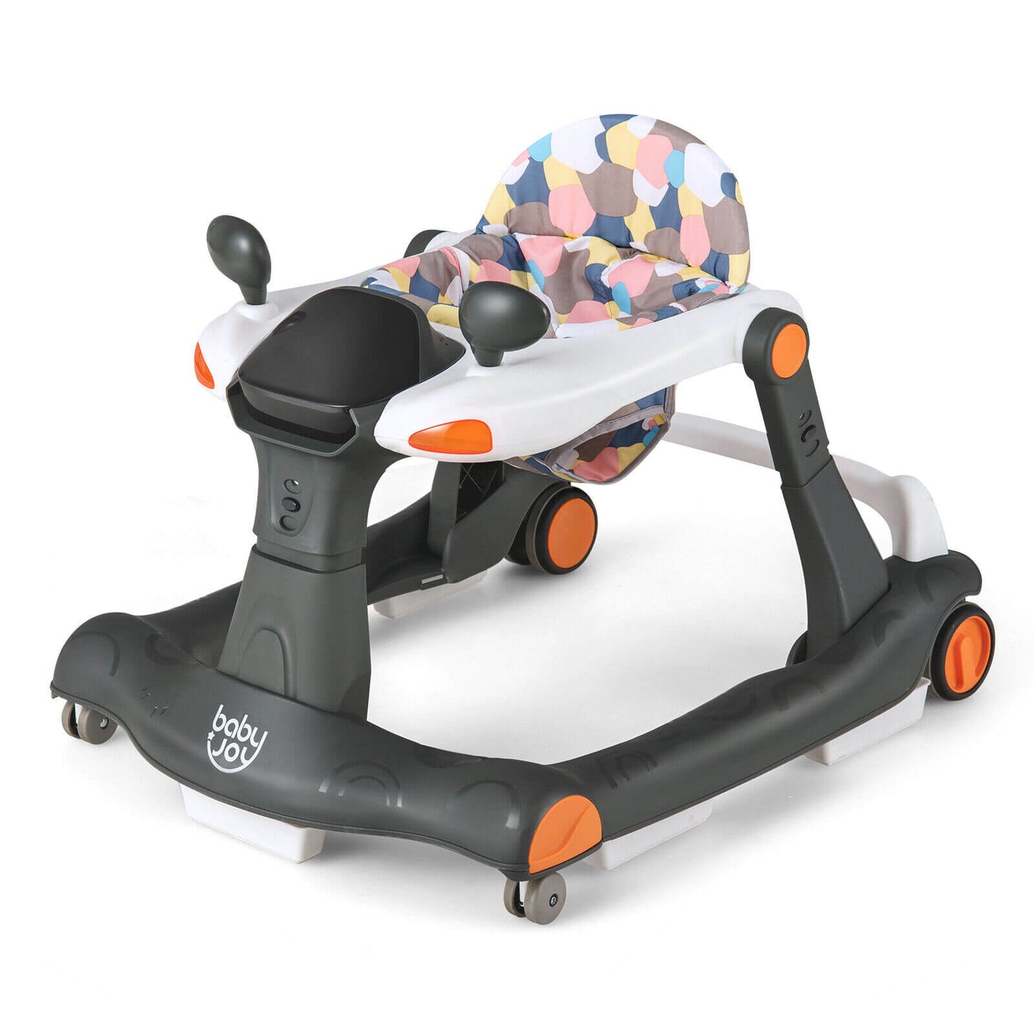 2-in-1 Foldable Activity Push Walker with Adjustable Height-Dark Gray