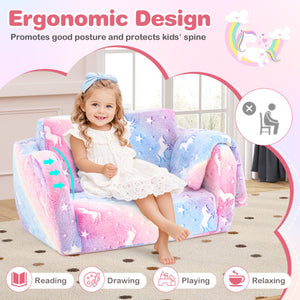 2-in-1 Folding Kids Couch with Blanket Glow in the Dark-Multicolor
