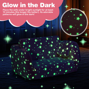 2-in-1 Folding Kids Couch with Blanket Glow in the Dark-Pink