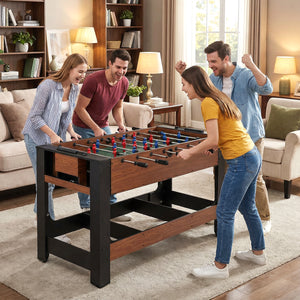 2-in-1 Full Size Foosball and Pool Combo Table with Legs-Black & Brown