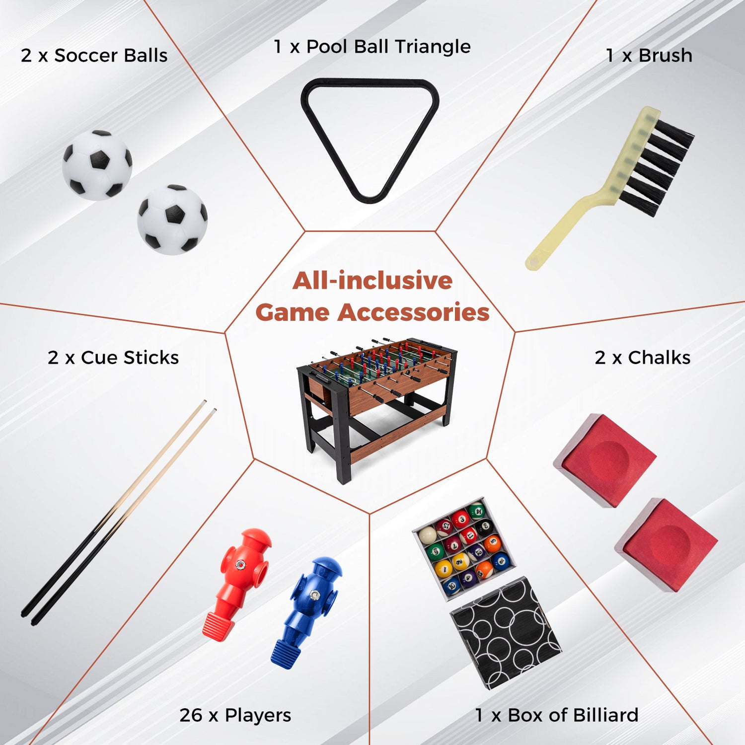 2-in-1 Full Size Foosball and Pool Combo Table with Legs-Black & Brown