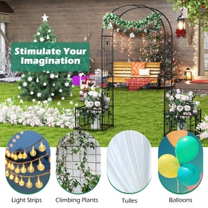 2 in 1 Garden Arbor with 2 Side Planters and 8 Ground Stakes-Black