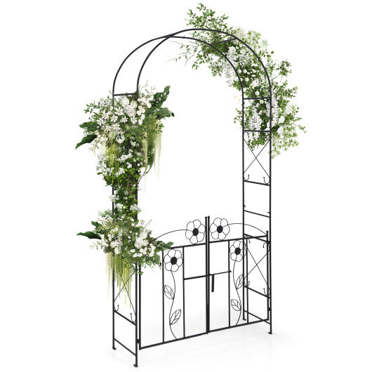 2 in 1 Garden Arbor with Door and Latch for Outdoor Lawn-Black