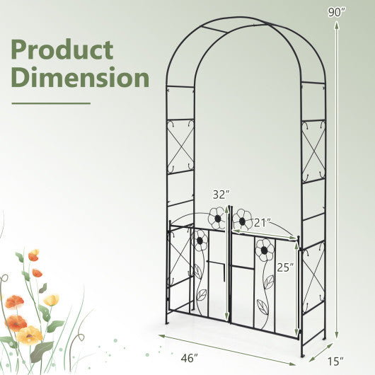 2 in 1 Garden Arbor with Door and Latch for Outdoor Lawn-Black
