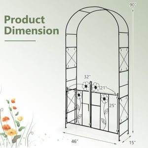 2 in 1 Garden Arbor with Door and Latch for Outdoor Lawn-Black