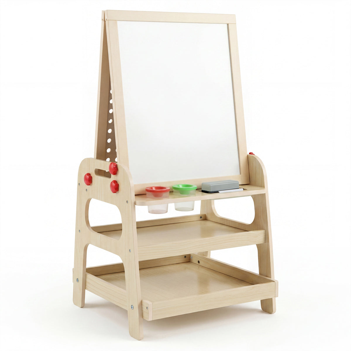 2-in-1 Kids Art Easel with Magnetic Whiteboard and Marble Run Game-Natural